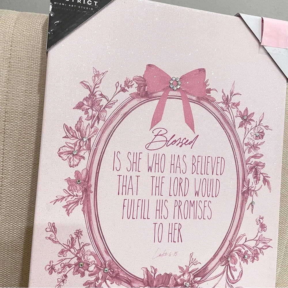 NEW Design District Miami Art Studio Pink Luke 1:45 Blessed Scripture Canvas Art